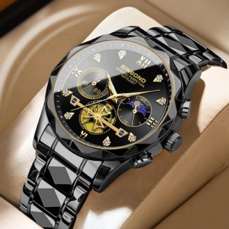 Chronograph no active Watch For Men Stainless Steel Wristwatches-Silver&BlaCK