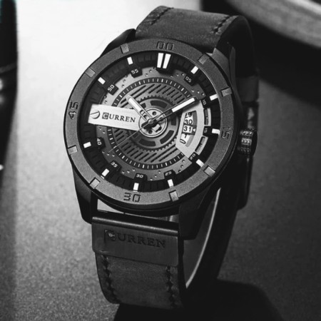 CURREN Men Military Sports Watches Mens Quartz Date Clock Man Casual Leather Wrist Watch -Black