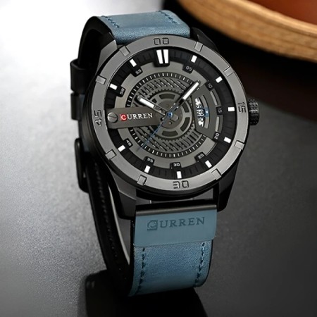 CURREN Men Military Sports Watches Mens Quartz Date Clock Man Casual Leather Wrist Watch - Sky