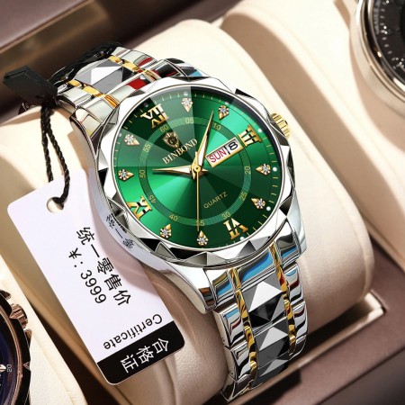 Binbond diamond glass mens watch-Silver&Green