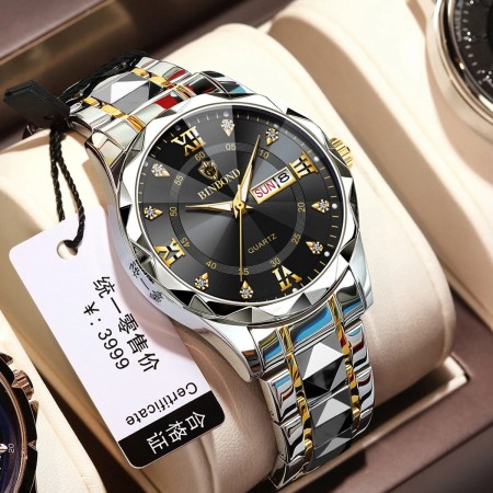 Binbond diamond glass mens watch-Silver&Black