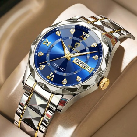 Binbond diamond glass mens watch-Silver&Blue