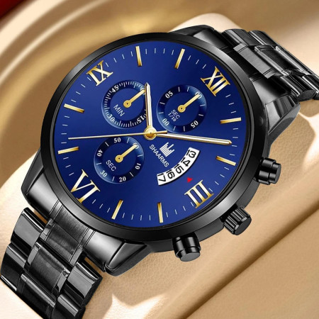 SHAARMS Watch for Men Stainless Steel Watches - Black & Blue