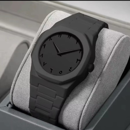 Arabic Digit Carbon Fiber body Strap Quartz Mens Watch  -Full Black