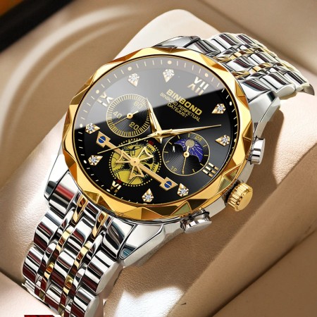 Chronograph no active Watch For Men Stainless Steel Wristwatches-Silver &Black