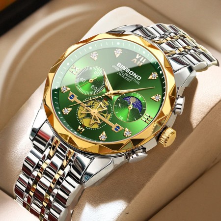 Chronograph no active Watch For Men Stainless Steel Wristwatches-Green