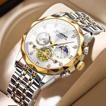 Chronograph no active Watch For Men Stainless Steel Wrist watches-Silver&white